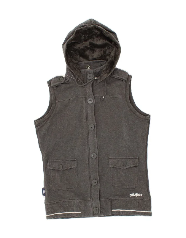 Low Prices CHAMPION Womens Sleeveless Zip Hoodie Sweater UK 16 Large Grey Cotton