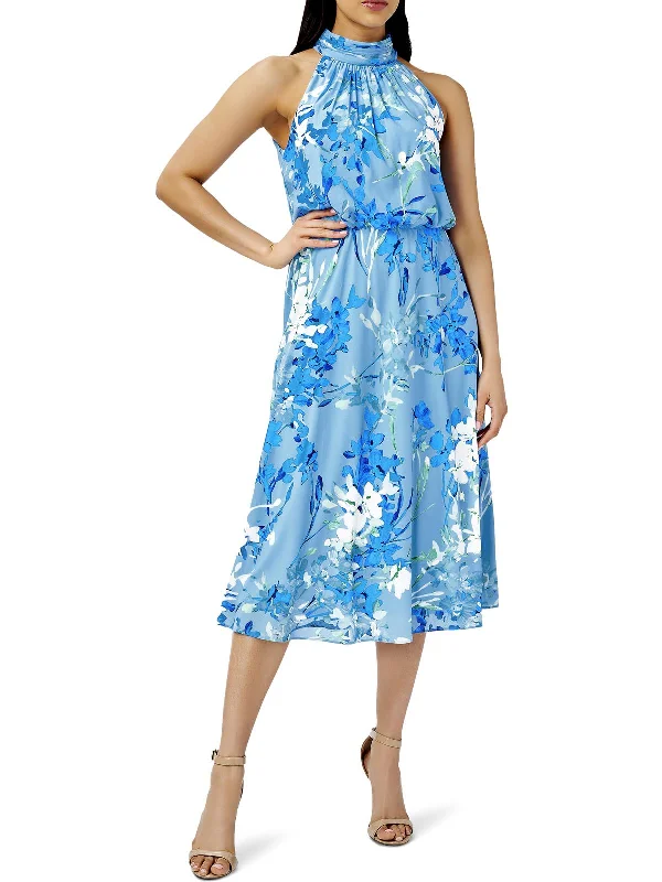 Season Finale Sale Womens Floral Midi Halter Dress
