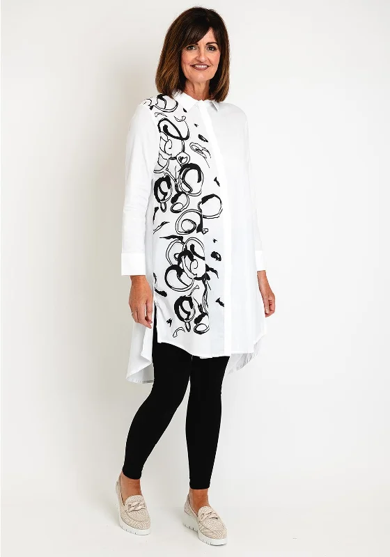 Can't Miss Ever Sassy Swirl Print Long Shirt, White