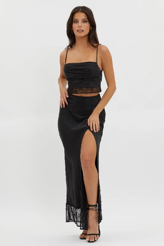 Major Savings For The Moment Lace Trim Maxi Skirt Black