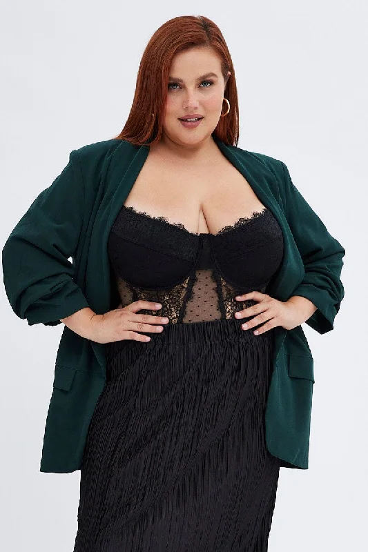 Buy More, Save More Green Fitted Blazer Ruched Sleeve Stretch Crepe