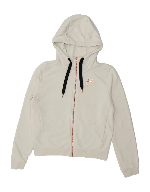 Last Chance NIKE Womens Graphic Oversized Zip Hoodie Sweater UK 6 XS White Cotton