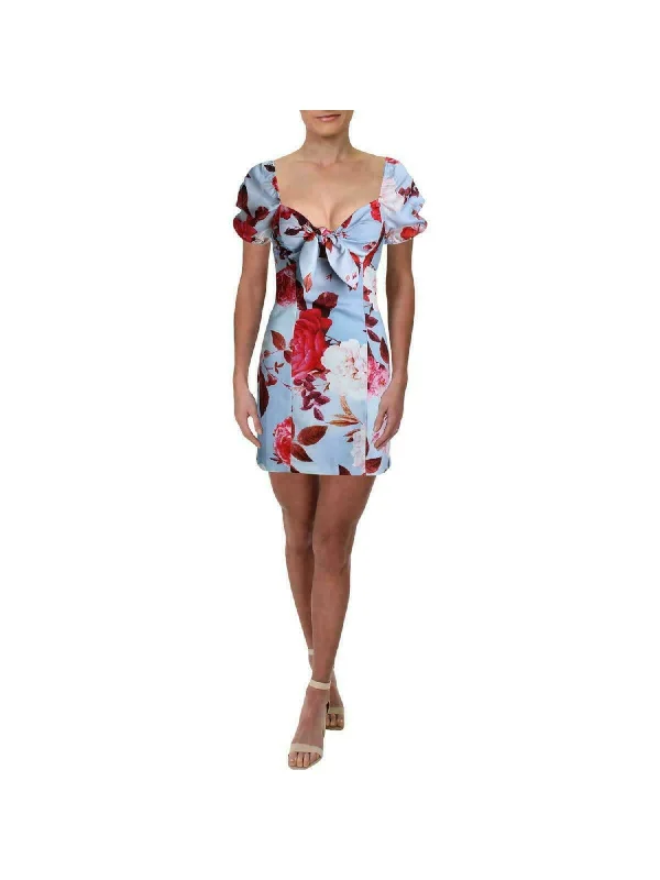 Savings Event MARCIANO Womens Light Blue Tie Floral Short Sleeve V Neck Short Party Body Con Dress Savings Event MARCIANO Womens Light Blue Tie Floral Short Sleeve V Neck Short Party Body Con Dress
