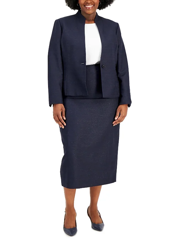Time-Limited Offer Plus Womens One Button Metallic Collarless Blazer