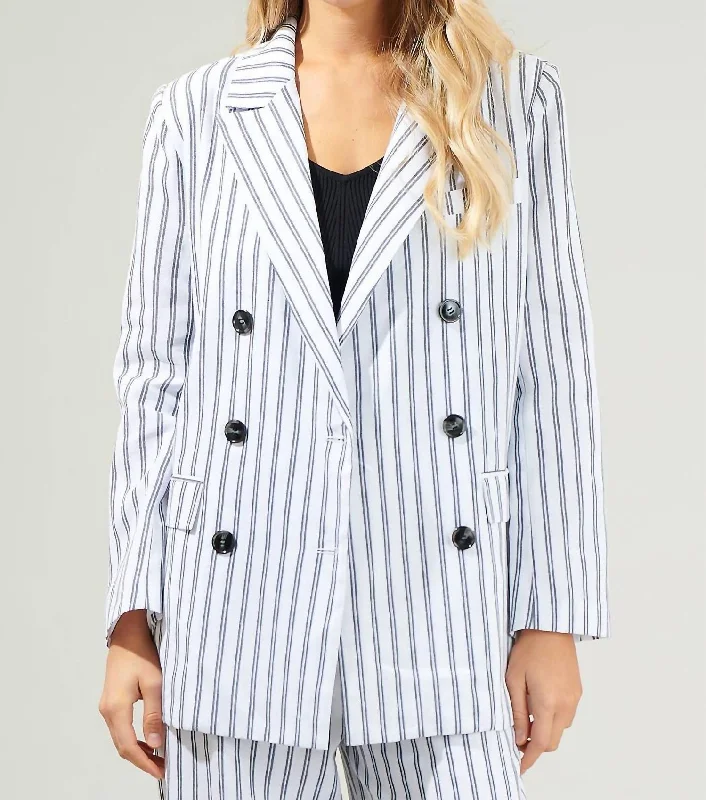 Value Deals Arlah Striped Oversized Blazer In Navy Blue