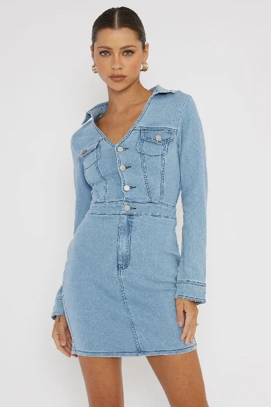 Online Only Jazelle Long Sleeve Mini Dress Denim