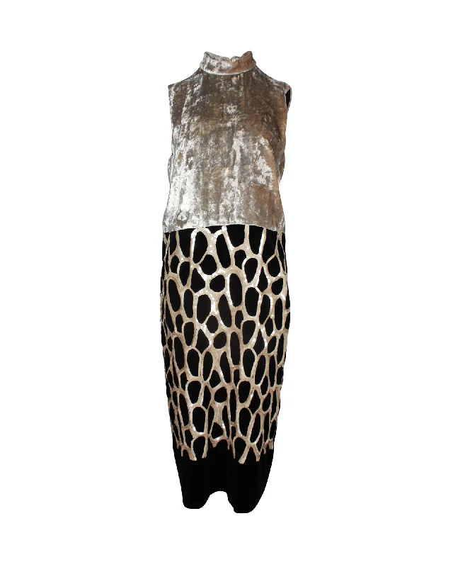 Huge Savings Dries Van Noten Sequined Sleeveless Dress in Gold Velvet