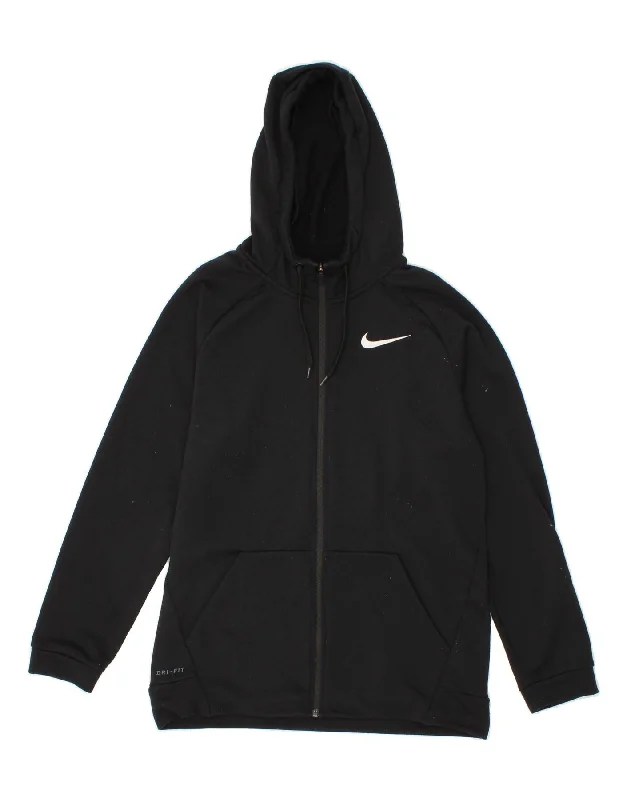 Can't Miss NIKE Womens Dri Fit Zip Hoodie Sweater UK 14 Medium Black Polyester