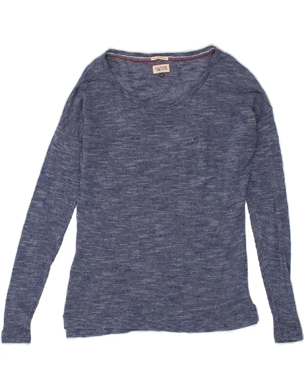 Deal Frenzy TOMMY HILFIGER Womens Oversized Boat Neck Jumper Sweater UK 6 XS Blue