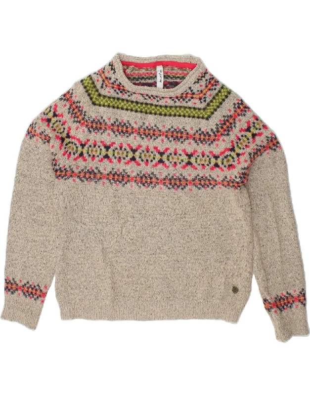 Super Savings WEIRD FISH Womens Boat Neck Jumper Sweater UK 14 Large Grey Fair Isle