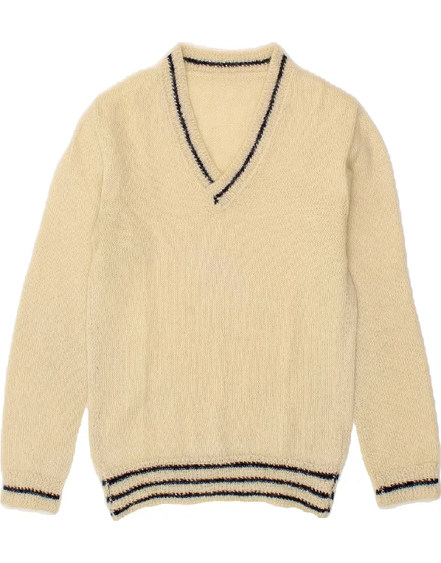 The Best Prices VINTAGE Womens V-Neck Jumper Sweater UK 12 Medium Off White