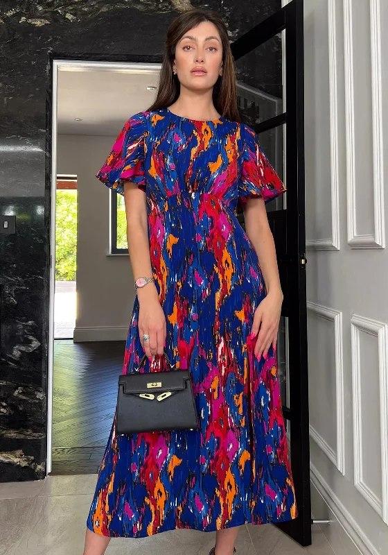 Low Prices Girl In Mind Britney Angel Sleeve Abstract Midi Dress, Cobalt Blue