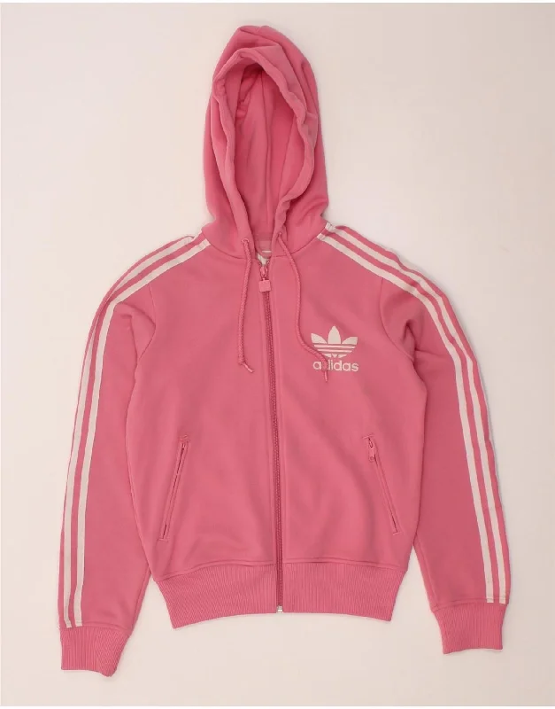 Deep Discounts ADIDAS Womens Zip Hoodie Sweater UK 12 Medium Pink Polyester
