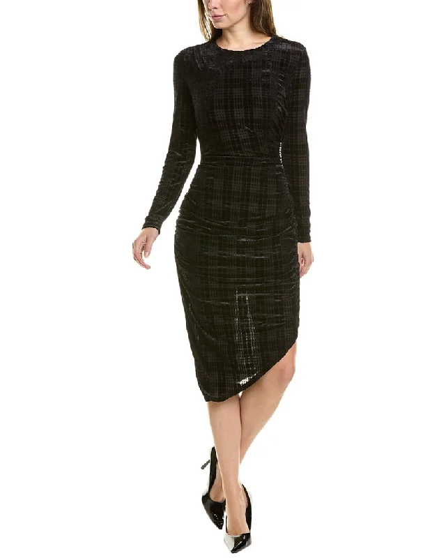 Act Now Nicole Miller Velvet Burnout Plaid Midi Dress