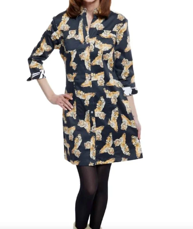 Buy Now Sag Harbor Dress In Black Ground With Tigers