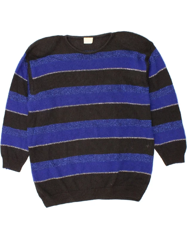 Overstock VINTAGE Womens Boat Neck Jumper Sweater UK 18 XL Blue Striped Viscose