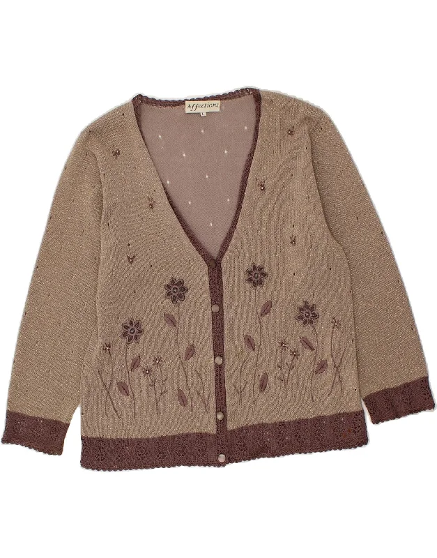 Price Fest VINTAGE Womens Cardigan Sweater UK 14 Large Gold Floral Acrylic
