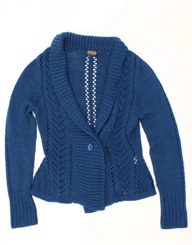 Special Promotion VINTAGE Womens Cardigan Sweater UK 12 Medium Blue Acrylic