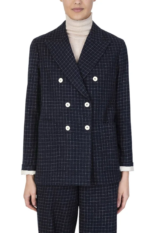 Mega Sale Wool Check Blazer In Inchiostro