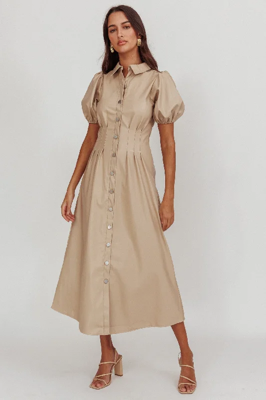 Don't Miss Zurich A-line Puff Sleeve Midi Dress Nude
