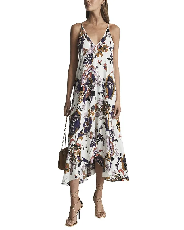 Fantastic Offers Reiss Mabel Print Printed Plunge Neck Maxi Dress