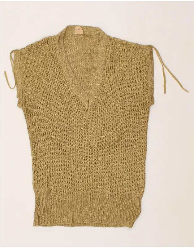 YEAR-End Clearance VINTAGE Womens Short Sleeve V-Neck Jumper Sweater UK 10 Small Beige YEAR-End Clearance VINTAGE Womens Short Sleeve V-Neck Jumper Sweater UK 10 Small Beige