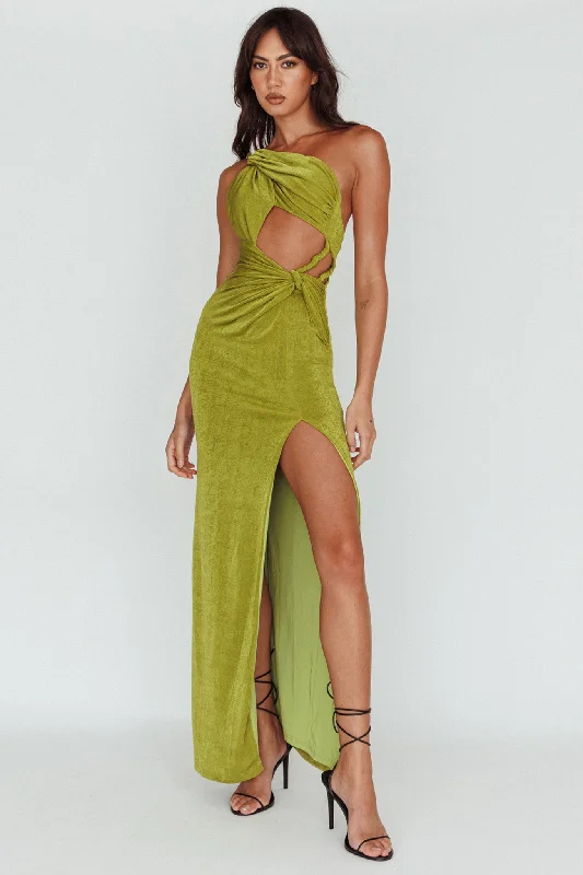 Warehouse Sale Kiah Twist Accent Thigh Split Midi Dress Moss