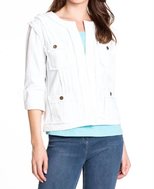Deal Zone Fringe Trim Jacket In White