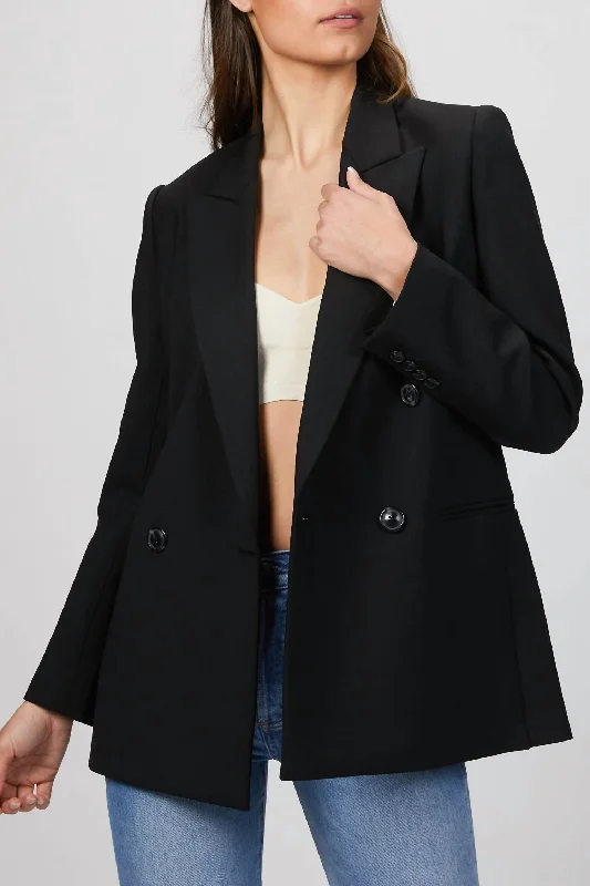 Deal Mania Double Breasted Cavalry Twill Blazer In Black