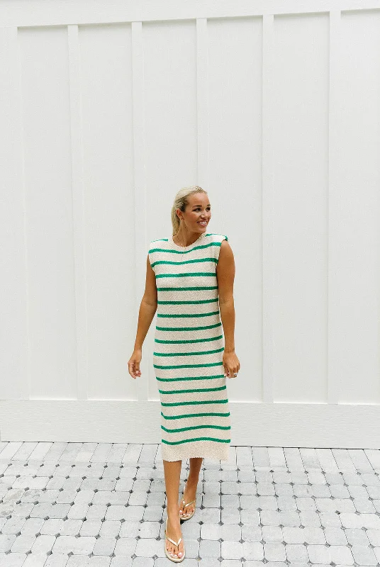 Deal Frenzy Stay Happy Midi Dress - Ecru/Emerald