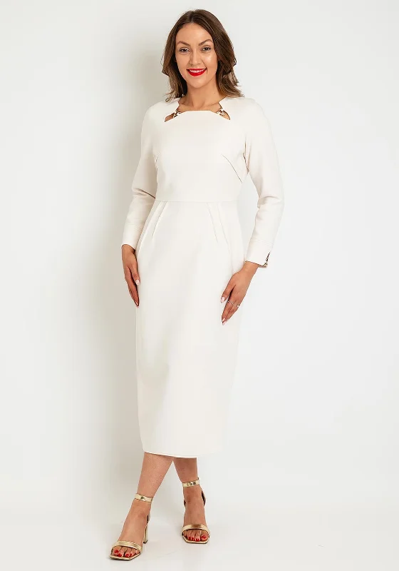 Bonus Savings Kameya Cutout Neckline Pencil Midi Dress, Cream