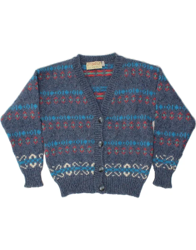 Shop and Save BLARNEY Womens Cardigan Sweater UK 10 Small Blue Fair Isle Wool