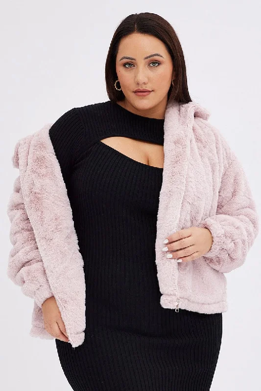 Great Deals Pink Zip Jacket Lined Plush Faux Fur