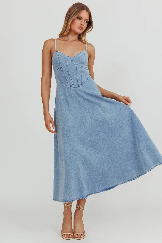 Unmissable Offer Comet A-Line Midi Dress Light Denim