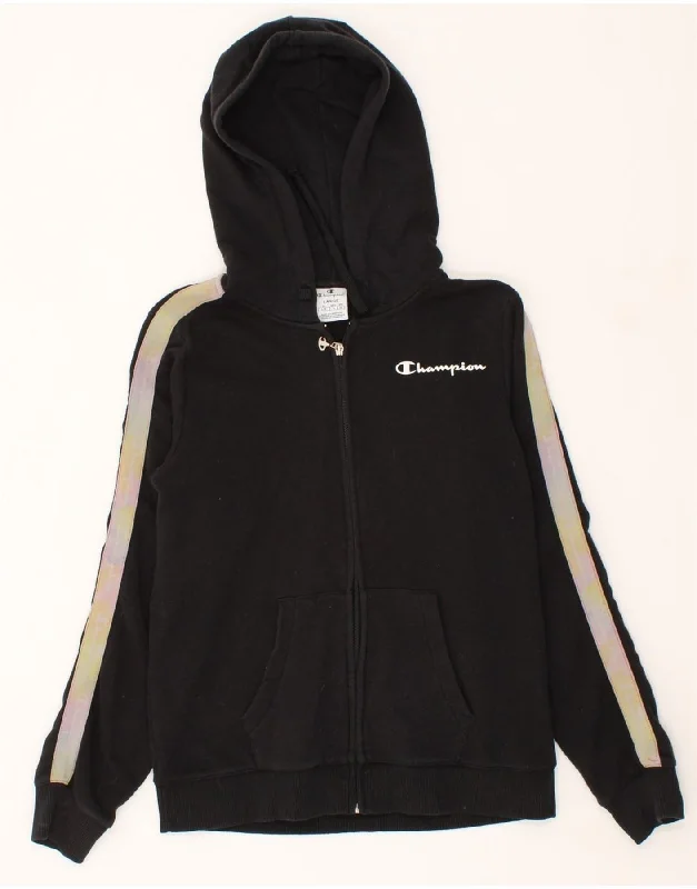 Sneak Peek Sale CHAMPION Womens Graphic Zip Hoodie Sweater UK 14 Large Black Colourblock
