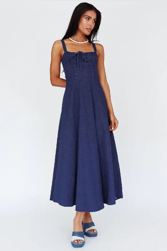 Act Fast Sweet Pea Tied Bust Maxi Dress Indigo