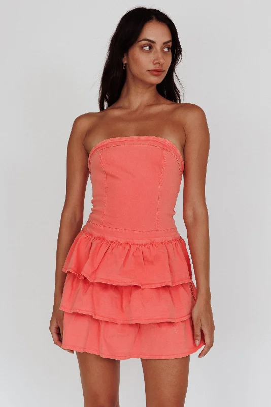 Discount Deals Philly Strapless Ruffle Mini Dress Sugar Coral