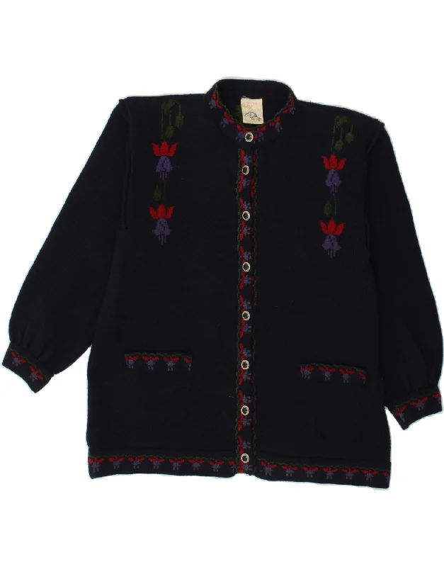 Instant Savings VINTAGE Womens Oversized Cardigan Sweater UK 16 Large Navy Blue Floral Instant Savings VINTAGE Womens Oversized Cardigan Sweater UK 16 Large Navy Blue Floral