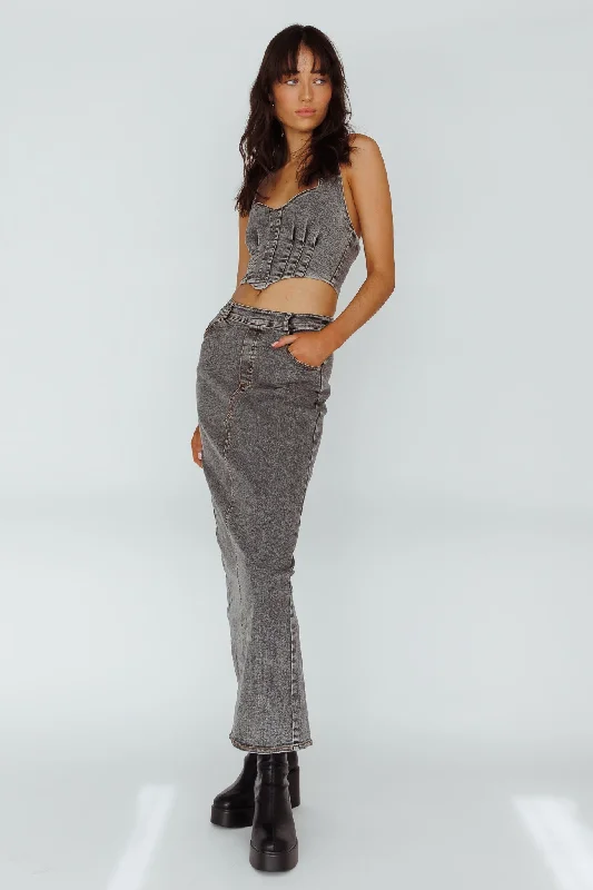 Online Only Zurich Pocket Maxi Skirt Denim Grey