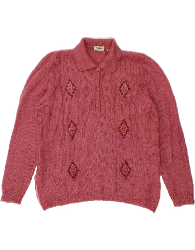 Loyalty Reward ORIS Womens Polo Neck Jumper Sweater IT 50 XL Pink Argyle/Diamond