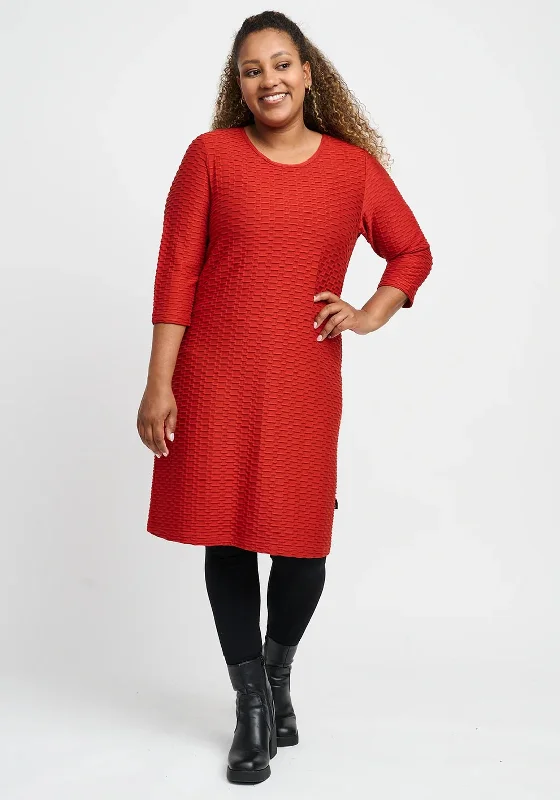Act Now Pont Neuf Textured Knee Length Dress, Deep Orange