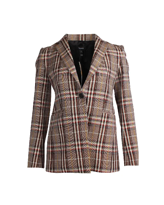 Great Bargains Theory Power Bexley Plaid Blazer in Brown Wool