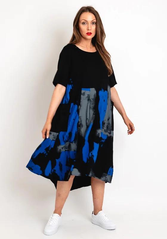 Deal Explosion Natalia Collection One Size Drawstring Back Faded Print Midi Dress, Blue