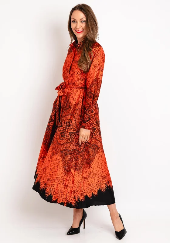 Season Finale Sale Natalia Collection One Size Scattered Print Shirt Maxi Dress, Orange