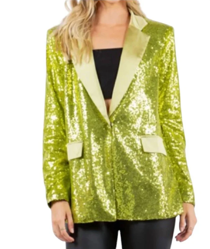 Amazing Deals Oversized Sequin Blazer In Lime Green