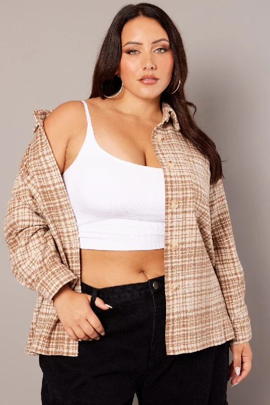 The Best Prices Beige Check Oversized Shacket