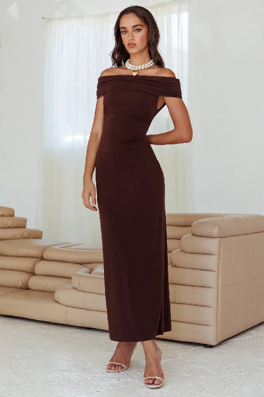 YEAR-End Sale Cruising Sunset Off Shoulder Dress Chocolate