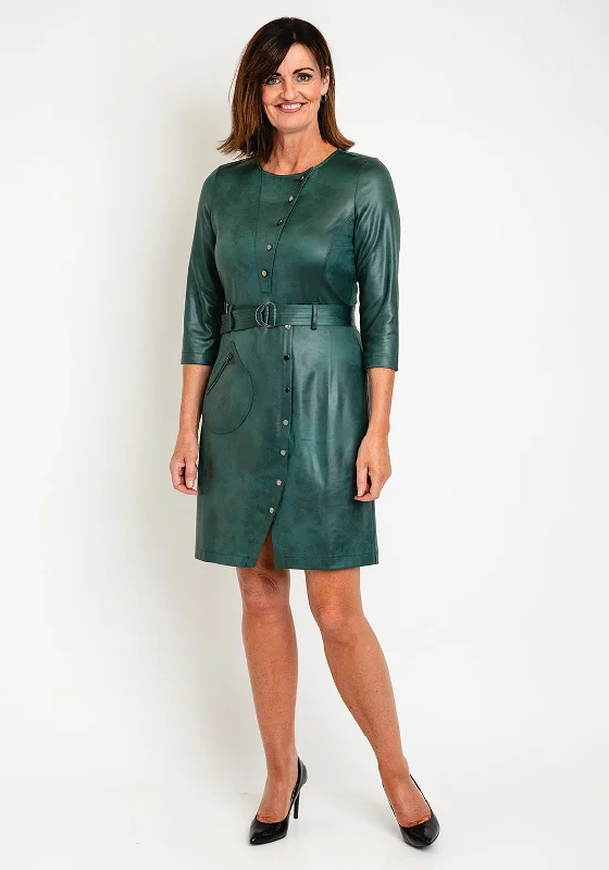 Unbeatable Prices Eva Kayan Leather Look Knee Length Pencil Dress, Forest Green