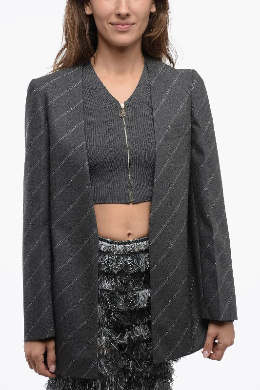 Fantastic Offers Stella McCartney Wool Lurex Striped Blazer with-out Collar
