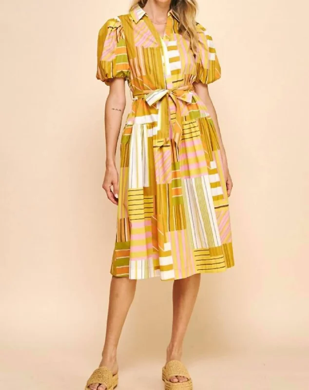 Savings Bonanza Sofia Dress In Yellow Multi